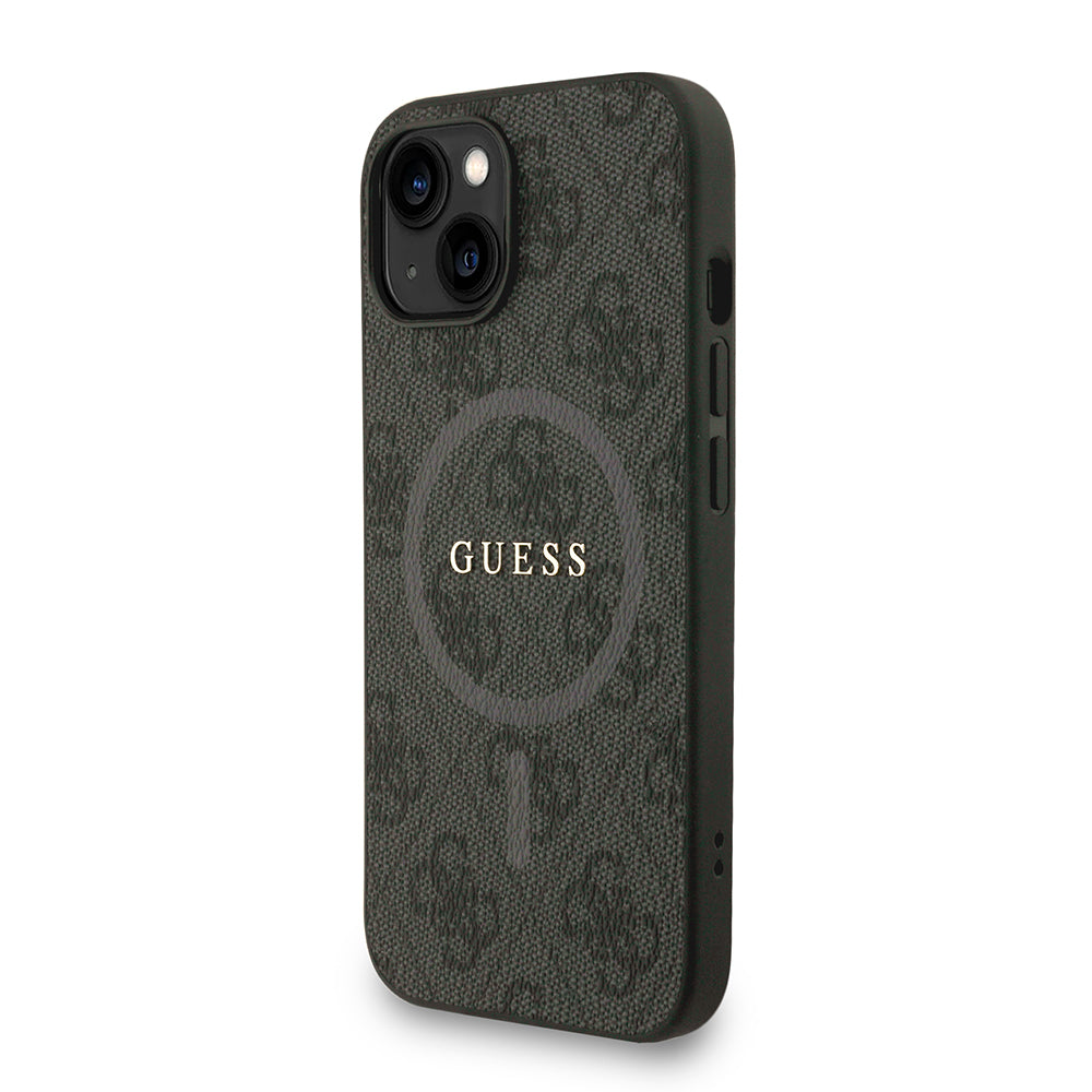 Apple iPhone 14 Kılıf Guess M-safe Şarj Özellikli Bilek Askı İpli Yazı Logolu Kapak Siyah