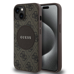 Apple iPhone 14 Kılıf Guess Magsafe Şarj Özellikli Circle Classic Kapak Kahverengi