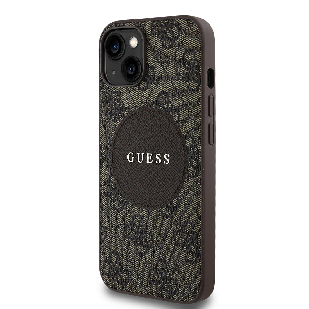 Apple iPhone 14 Kılıf Guess Magsafe Şarj Özellikli Circle Classic Kapak Kahverengi