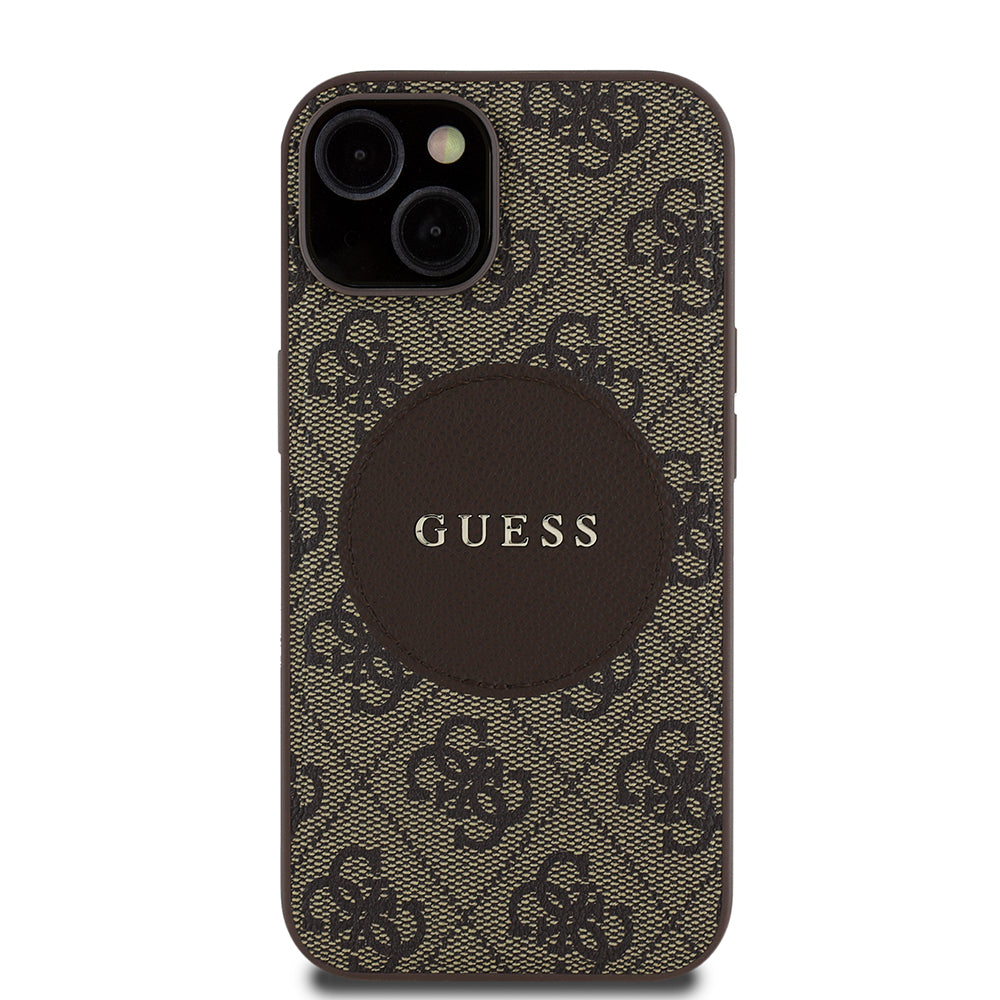 Apple iPhone 14 Kılıf Guess Magsafe Şarj Özellikli Circle Classic Kapak Kahverengi