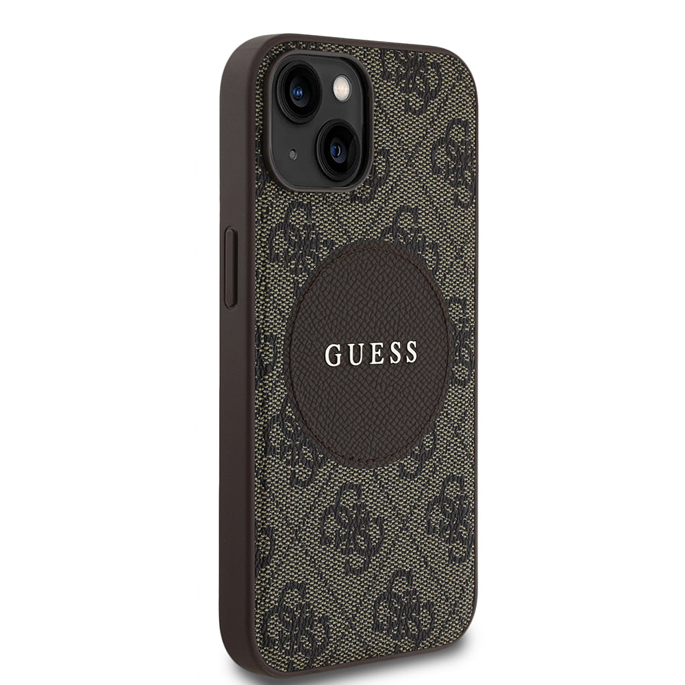 Apple iPhone 14 Kılıf Guess Magsafe Şarj Özellikli Circle Classic Kapak Kahverengi