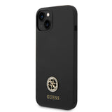 Apple iPhone 14 Kılıf Guess Yazı ve Taşlı 4G Logolu Silikon Kapak Siyah