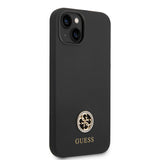 Apple iPhone 14 Kılıf Guess Yazı ve Taşlı 4G Logolu Silikon Kapak Siyah