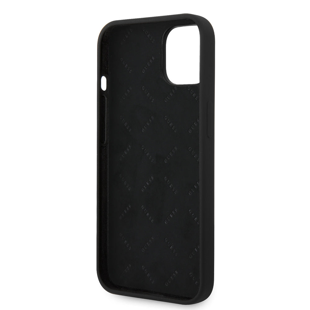Apple iPhone 14 Kılıf Guess Yazı ve Taşlı 4G Logolu Silikon Kapak Siyah