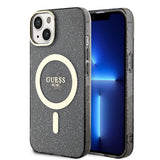 Apple iPhone 14 Kılıf Guess Magsafe Şarj Özellikli Glitter Kapak Siyah