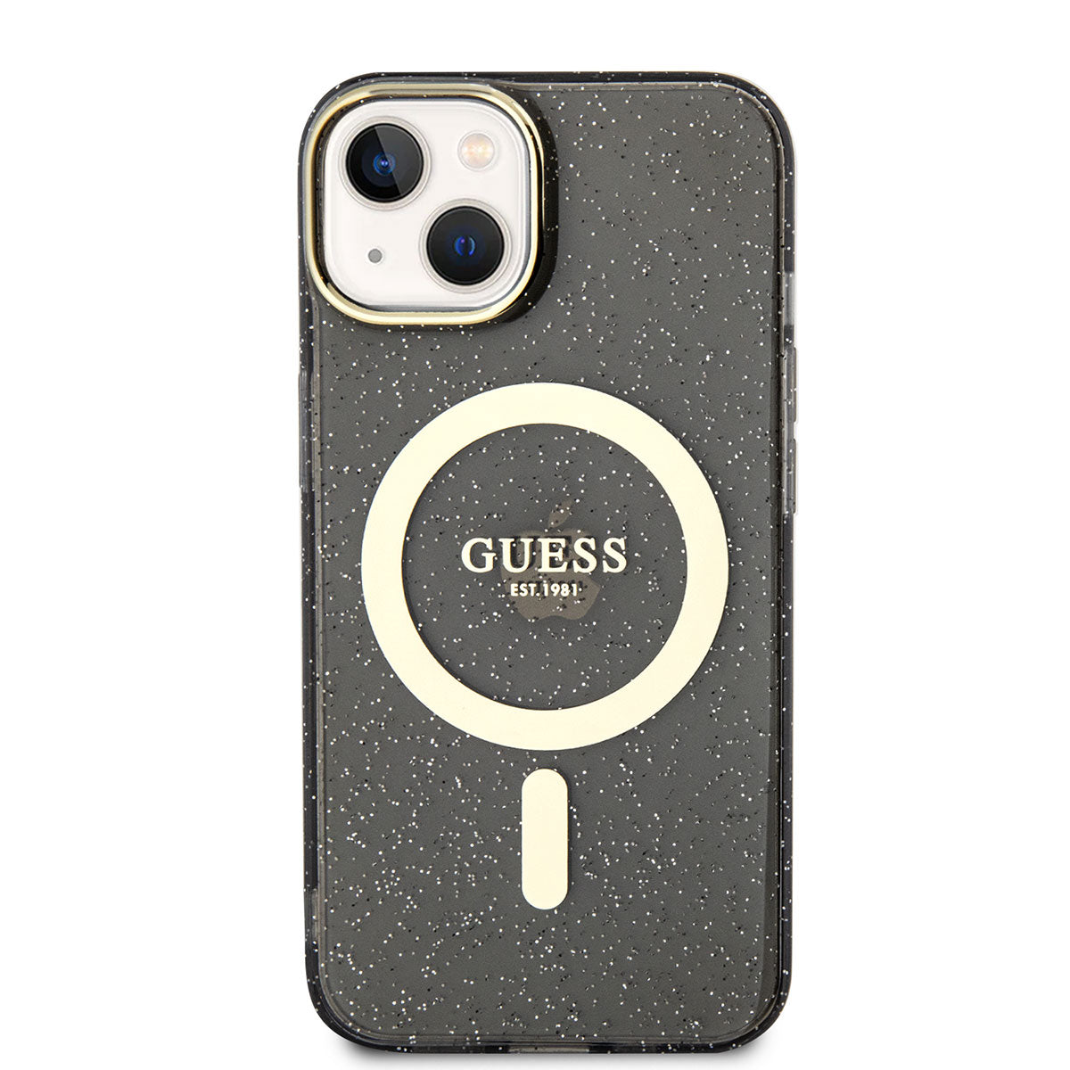 Apple iPhone 14 Kılıf Guess Magsafe Şarj Özellikli Glitter Kapak Siyah