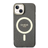 Apple iPhone 14 Kılıf Guess Magsafe Şarj Özellikli Glitter Kapak Siyah
