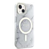 Apple iPhone 14 Plus Kılıf Guess Magsafe Şarj Özellikli Mermer Desenli Kapak Beyaz