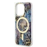 Apple iPhone 14 Pro Kılıf Guess Magsafe Şarj Özellikli Leopar Desenli Kapak Mavi