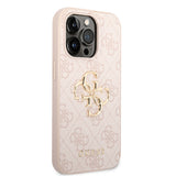 Apple iPhone 14 Pro Kılıf Guess PU Deri Büyük Metal Logolu Kapak Pembe