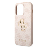 Apple iPhone 14 Pro Kılıf Guess PU Deri Büyük Metal Logolu Kapak Pembe