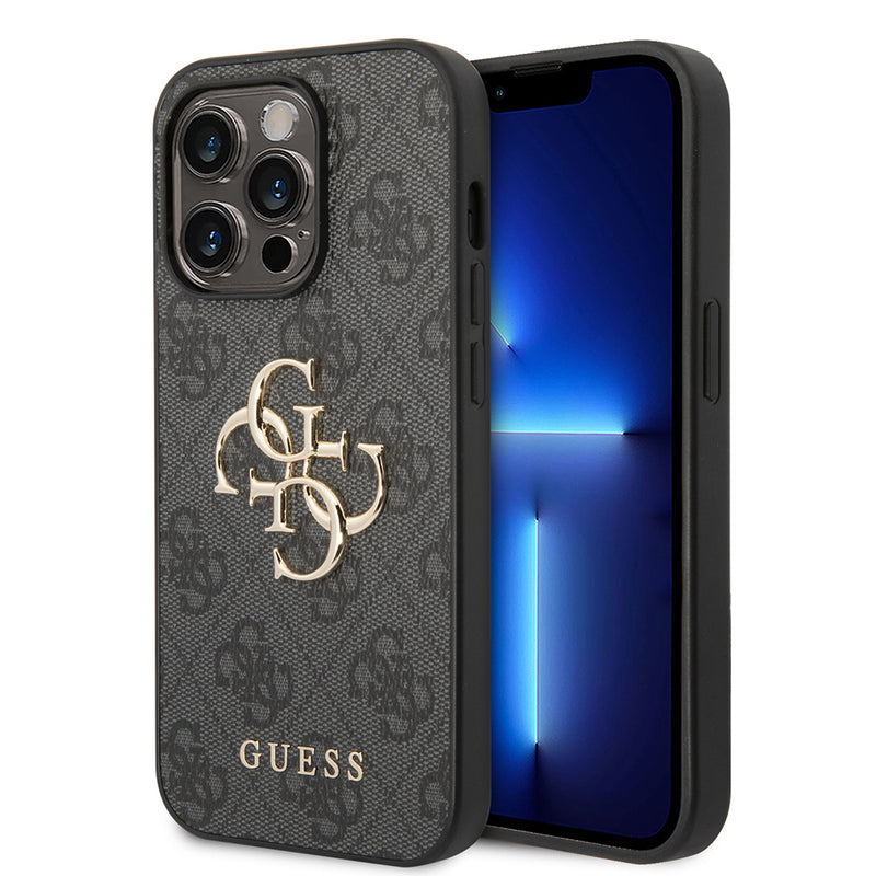 Apple iPhone 14 Pro Kılıf Guess PU Deri Büyük Metal Logolu Kapak Siyah