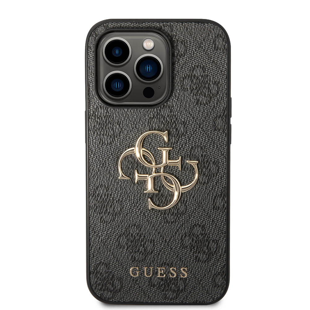 Apple iPhone 14 Pro Kılıf Guess PU Deri Büyük Metal Logolu Kapak Siyah