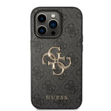Apple iPhone 14 Pro Kılıf Guess PU Deri Büyük Metal Logolu Kapak Siyah