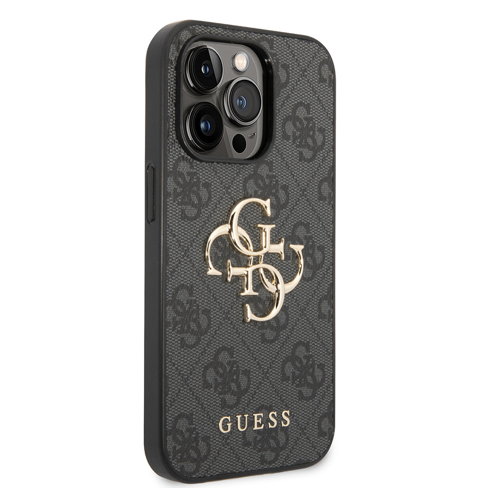 Apple iPhone 14 Pro Kılıf Guess PU Deri Büyük Metal Logolu Kapak Siyah