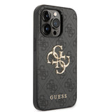 Apple iPhone 14 Pro Kılıf Guess PU Deri Büyük Metal Logolu Kapak Siyah