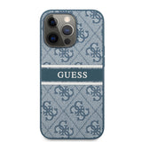 Apple iPhone 14 Pro Kılıf Guess PU Deri Çizgili Logolu Kapak Mavi