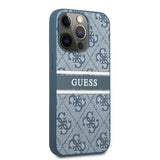 Apple iPhone 14 Pro Kılıf Guess PU Deri Çizgili Logolu Kapak Mavi