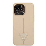 Apple iPhone 14 Pro Kılıf Guess PU Safran Deri Üçgen Logolu Kapak Gold