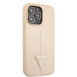 Apple iPhone 14 Pro Kılıf Guess PU Safran Deri Üçgen Logolu Kapak Gold