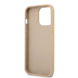 Apple iPhone 14 Pro Kılıf Guess PU Safran Deri Üçgen Logolu Kapak Gold