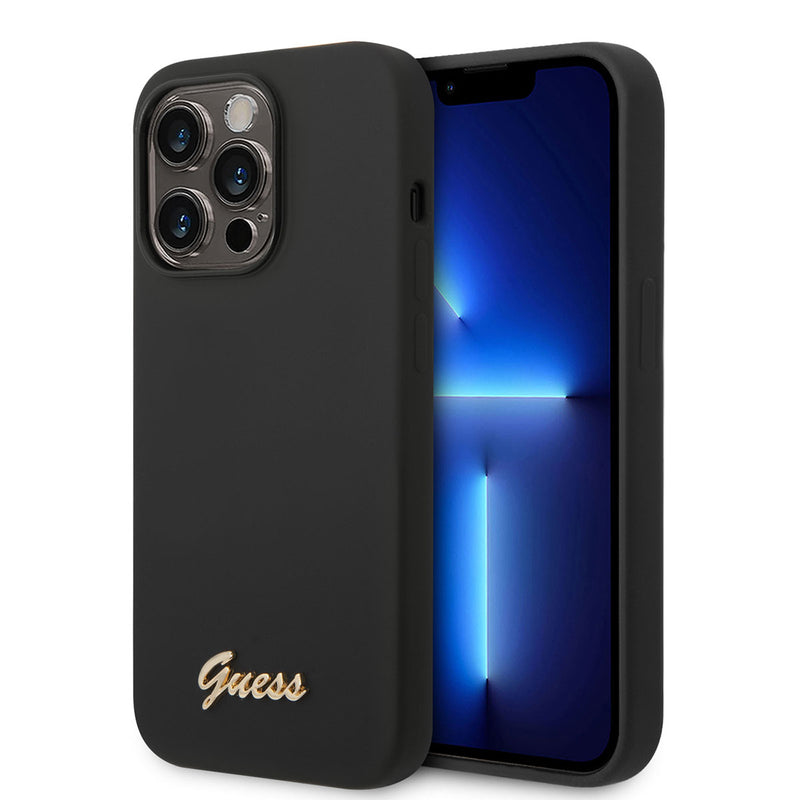 Apple iPhone 14 Pro Kılıf Guess Glitter Logolu Soft Silikon Kapak Siyah