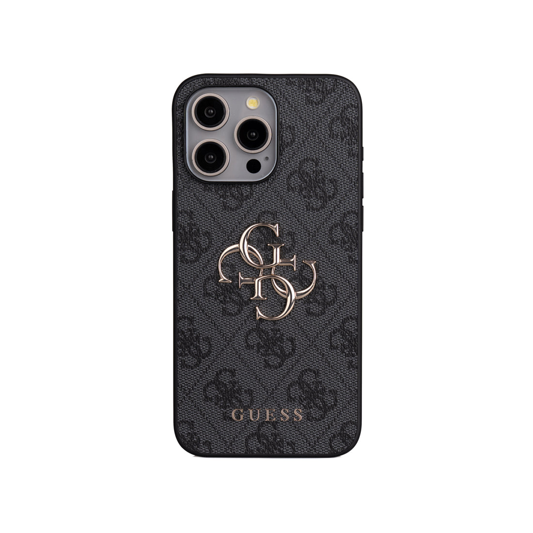 Apple iPhone 14 Pro Max Kılıf Guess 4G Büyük Metal Logolu Askılı Kapak Siyah