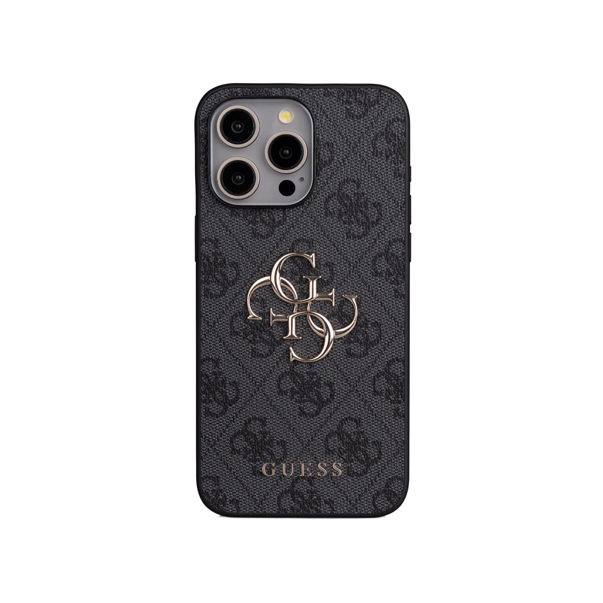 Apple iPhone 14 Pro Max Kılıf Guess 4G Büyük Metal Logolu Askılı Kapak Siyah