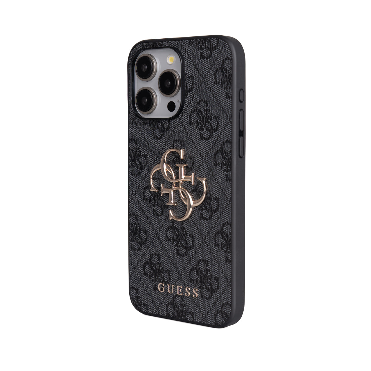 Apple iPhone 14 Pro Max Kılıf Guess 4G Büyük Metal Logolu Askılı Kapak Siyah