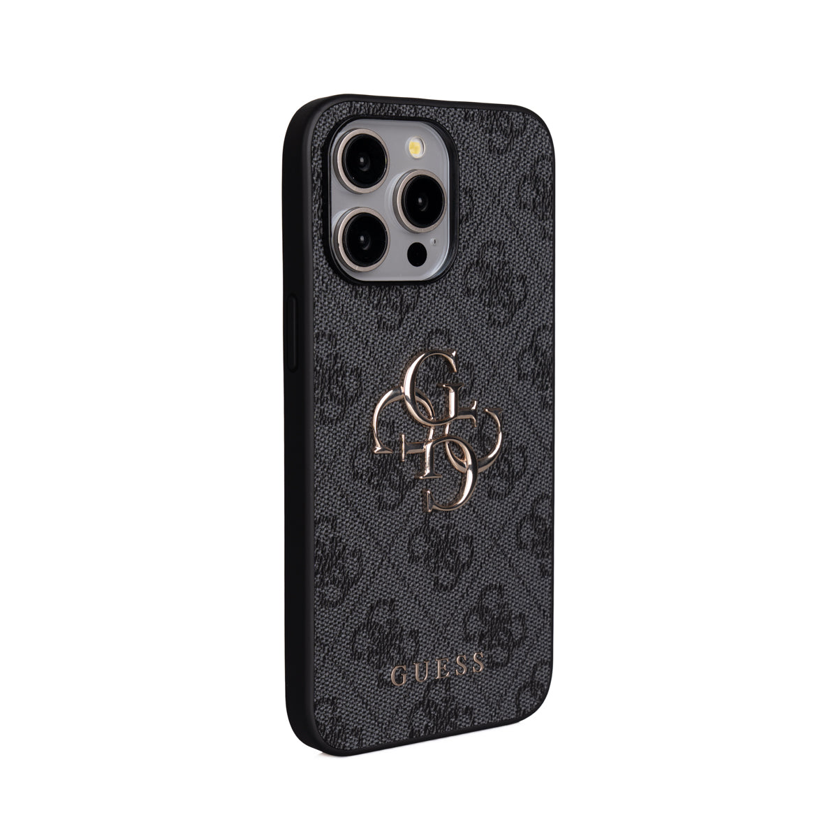 Apple iPhone 14 Pro Max Kılıf Guess 4G Büyük Metal Logolu Askılı Kapak Siyah
