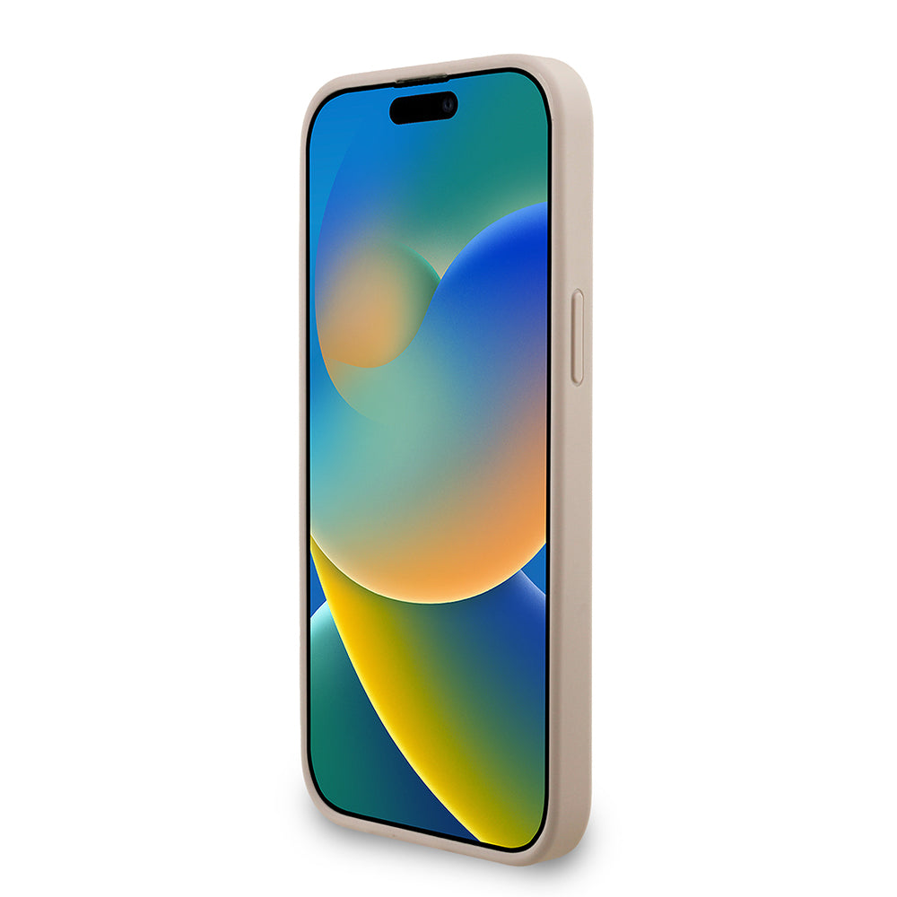Apple iPhone 14 Pro Max Kılıf Guess Bilek Askı İpli Kapak Metal Büyük 4G ve Yazı Logolu Pembe