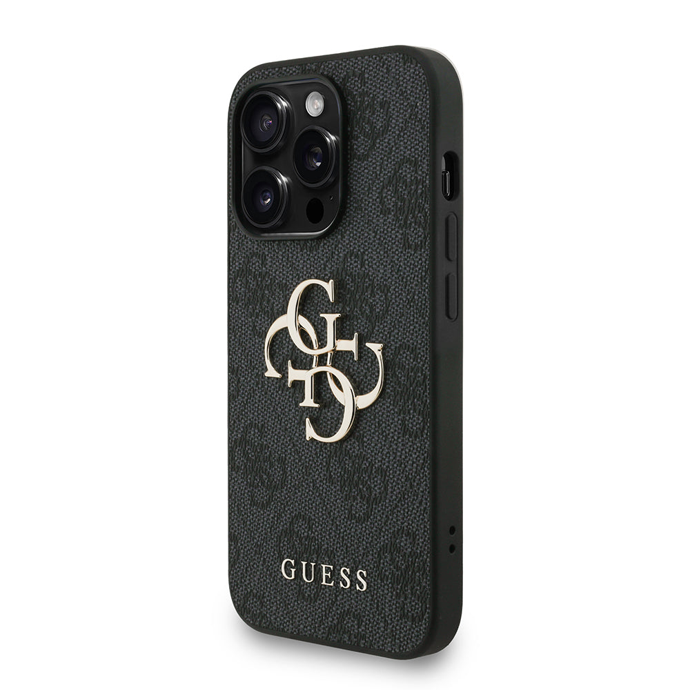 Apple iPhone 14 Pro Max Kılıf Guess Bilek Askı İpli Kapak Metal Büyük 4G ve Yazı Logolu Siyah