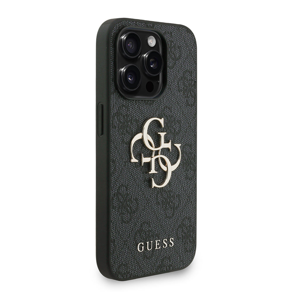 Apple iPhone 14 Pro Max Kılıf Guess Bilek Askı İpli Kapak Metal Büyük 4G ve Yazı Logolu Siyah