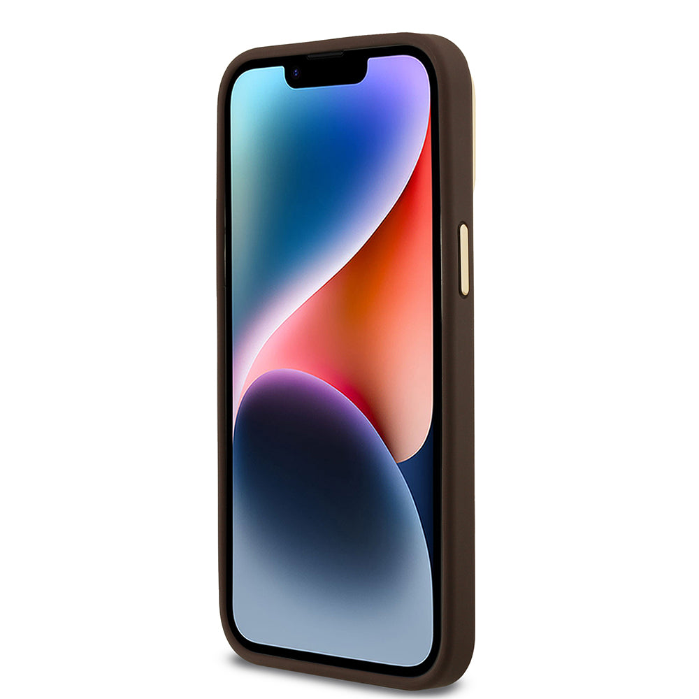 Apple iPhone 14 Pro Max Kılıf Guess Kamera Standlı Kapak 4G Desenli Metal 4G Logolu Kahverengi