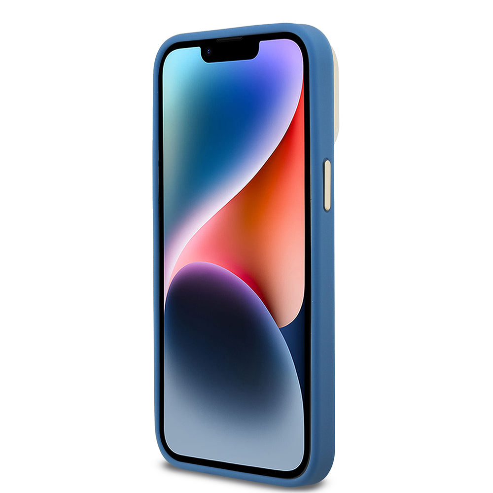 Apple iPhone 14 Pro Max Kılıf Guess Kamera Standlı Kapak 4G Desenli Metal 4G Logolu Mavi