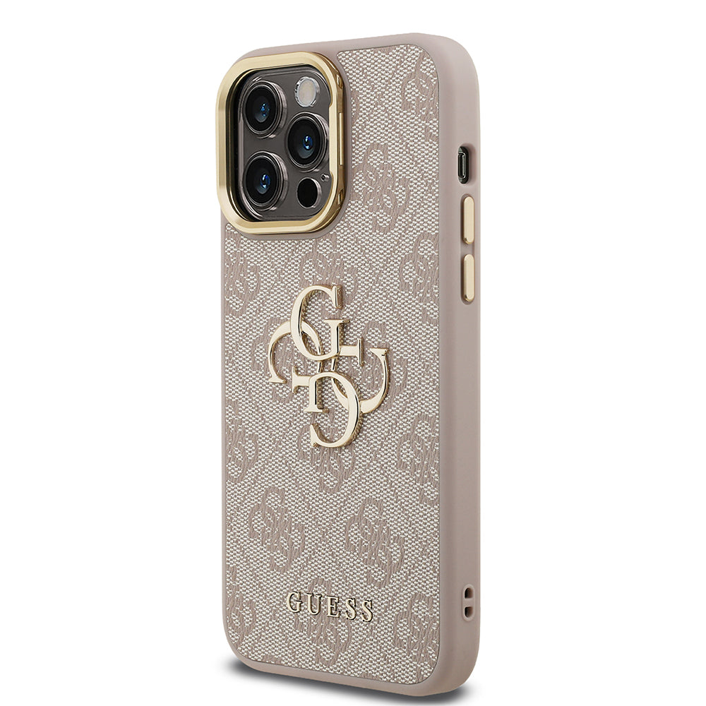 Apple iPhone 14 Pro Max Kılıf Guess Kamera Standlı Kapak 4G Desenli Metal 4G Logolu Pembe
