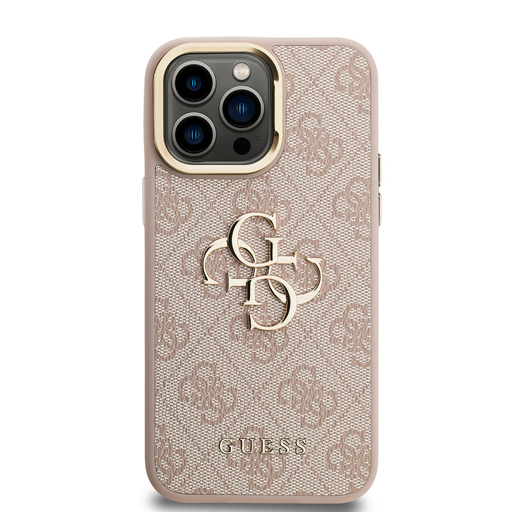 Apple iPhone 14 Pro Max Kılıf Guess Kamera Standlı Kapak 4G Desenli Metal 4G Logolu Pembe