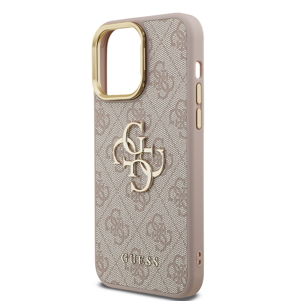 Apple iPhone 14 Pro Max Kılıf Guess Kamera Standlı Kapak 4G Desenli Metal 4G Logolu Pembe