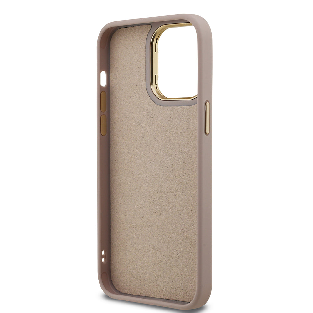 Apple iPhone 14 Pro Max Kılıf Guess Kamera Standlı Kapak 4G Desenli Metal 4G Logolu Pembe