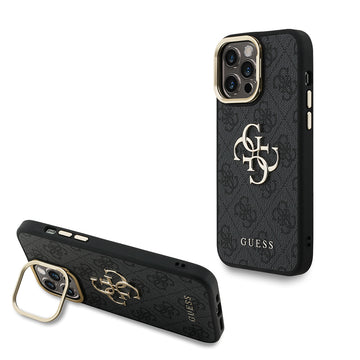 Apple iPhone 14 Pro Max Kılıf Guess Kamera Standlı Kapak 4G Desenli Metal 4G Logolu Siyah