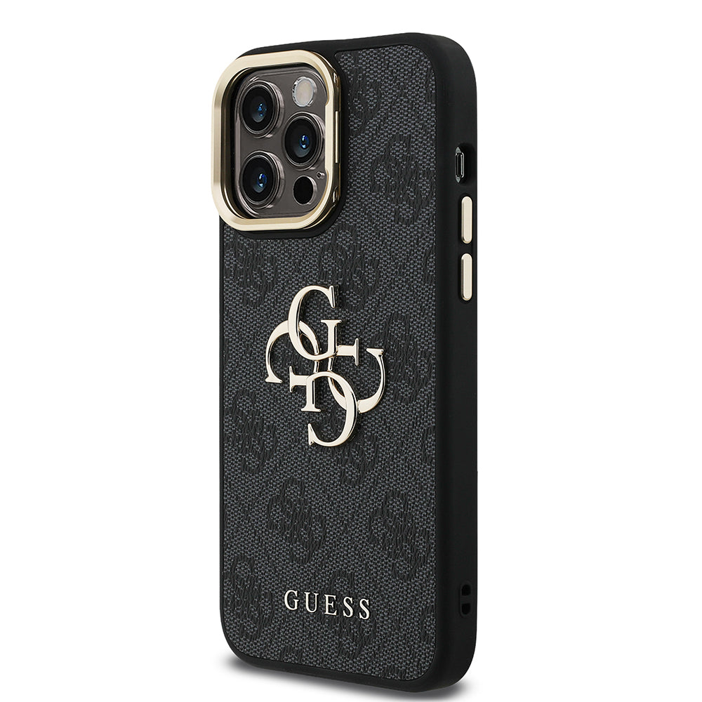 Apple iPhone 14 Pro Max Kılıf Guess Kamera Standlı Kapak 4G Desenli Metal 4G Logolu Siyah