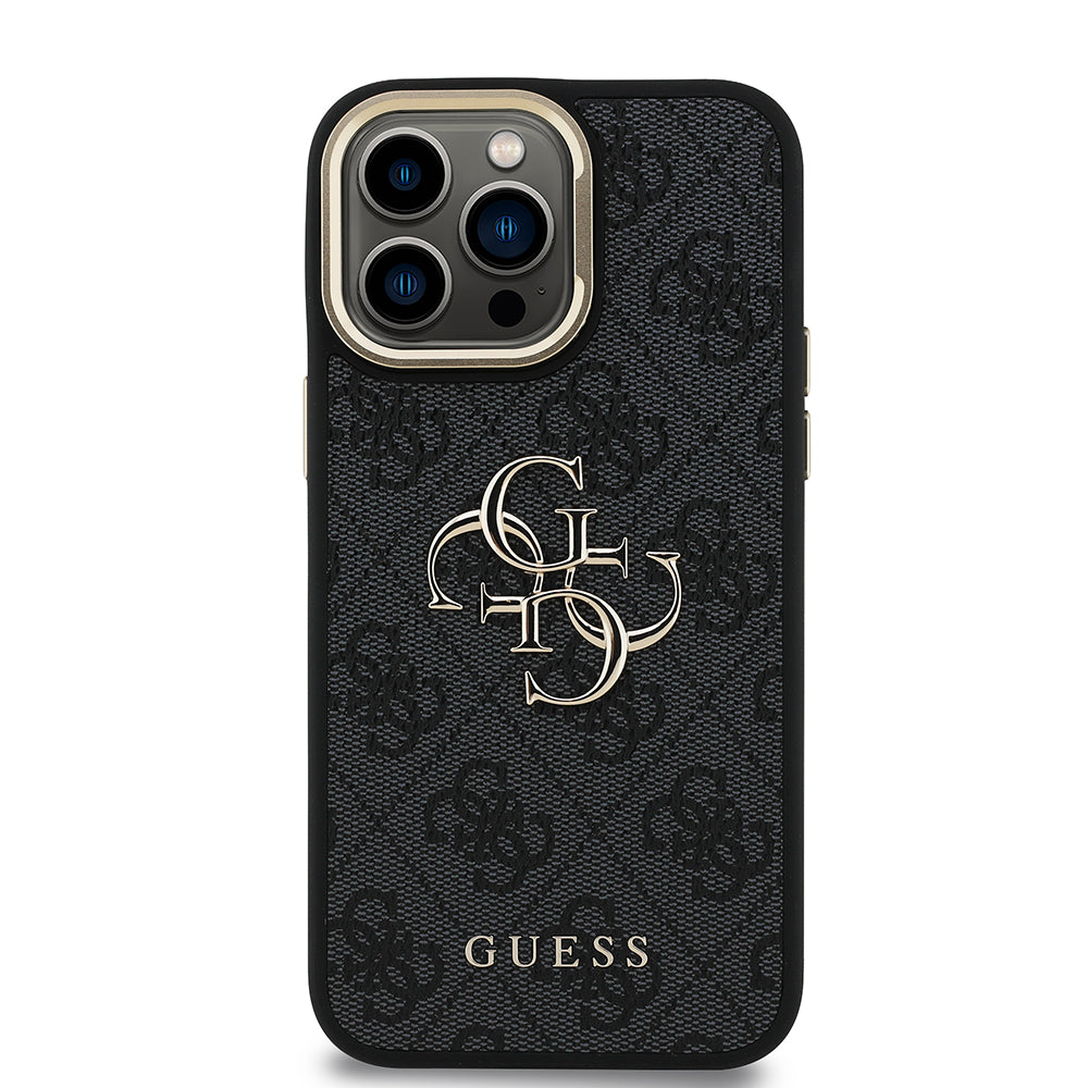 Apple iPhone 14 Pro Max Kılıf Guess Kamera Standlı Kapak 4G Desenli Metal 4G Logolu Siyah