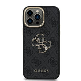 Apple iPhone 14 Pro Max Kılıf Guess Kamera Standlı Kapak 4G Desenli Metal 4G Logolu Siyah
