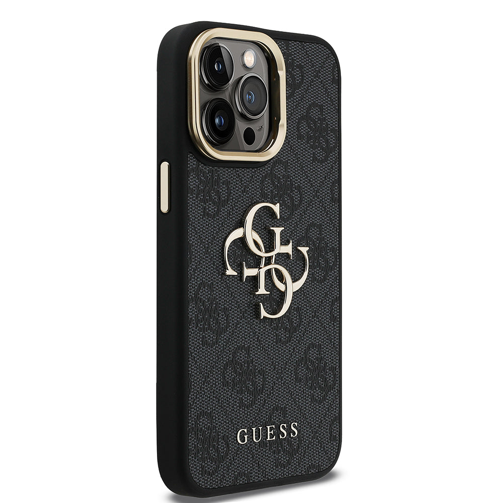 Apple iPhone 14 Pro Max Kılıf Guess Kamera Standlı Kapak 4G Desenli Metal 4G Logolu Siyah