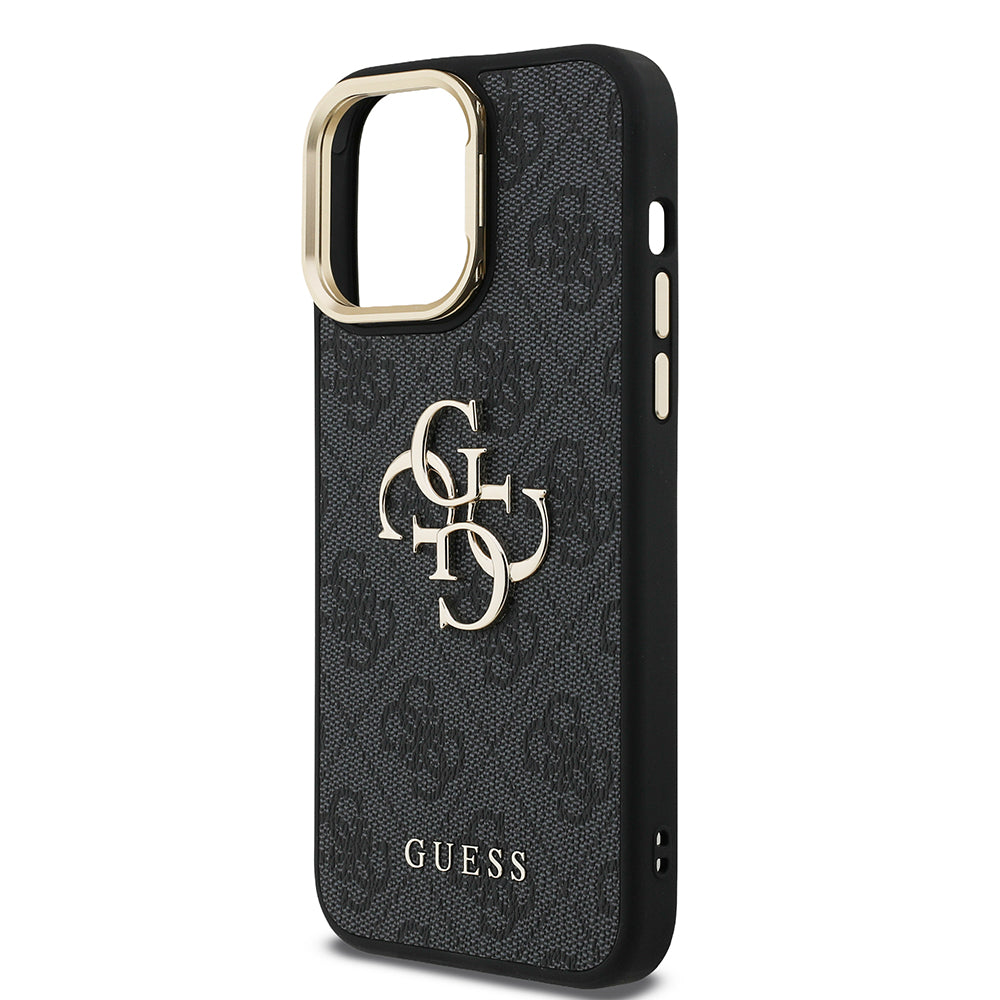 Apple iPhone 14 Pro Max Kılıf Guess Kamera Standlı Kapak 4G Desenli Metal 4G Logolu Siyah