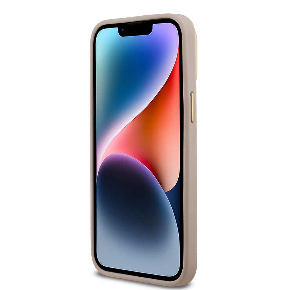 Apple iPhone 14 Pro Max Kılıf Guess Kamera Standlı M-Safe Özellikli Kapak Üçgen Logo 4G Desenli Pembe