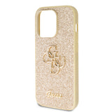 Apple iPhone 14 Pro Max Kılıf Guess 4G Büyük Metal Logolu Glitter Kapak Gold