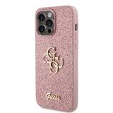 Apple iPhone 14 Pro Max Kılıf Guess 4G Büyük Metal Logolu Glitter Kapak Pembe