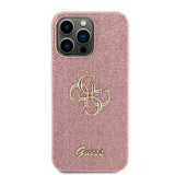 Apple iPhone 14 Pro Max Kılıf Guess 4G Büyük Metal Logolu Glitter Kapak Pembe