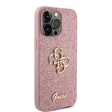 Apple iPhone 14 Pro Max Kılıf Guess 4G Büyük Metal Logolu Glitter Kapak Pembe
